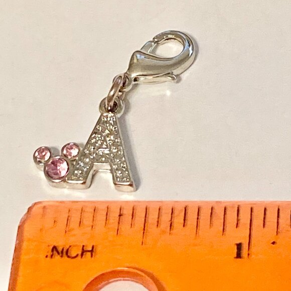 Vintage Disney Pink Crystal Mickey Mouse Ears Charm Clip On Initial Letter A - Picture 9 of 10